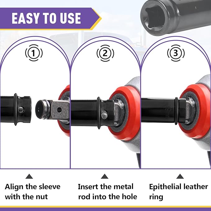 2PCS 19mm Socket Tool 3/4" Truck Cage Bolt, Compatible with Truck Air Brakes with 800921 Cage Bolt, Extra Deep 3/4" Socket 1/2" Drive, with Three Rubber Rings and Three Metal Bars