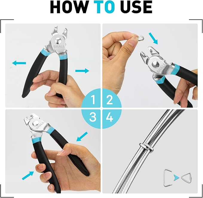 SHALL Bent Hog Ring Pliers Kit with 600pcs Galvanized Hog Rings (3/8?쇺? 1/2?쇺? 3/4?쇺? for Upholstery, Fence, Animal Pet Cages, Bungee Cords, Bagging, Protective Gloves, Storage Case & Bag Included