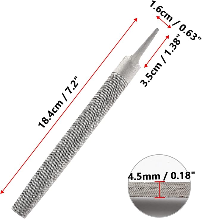 Bivethoi 6 Inch Half Round Cut File, High-Carbon Steel Double Cut Teeth Single Hand File Without Handle Suitable for Wood, Metal, Sharpening