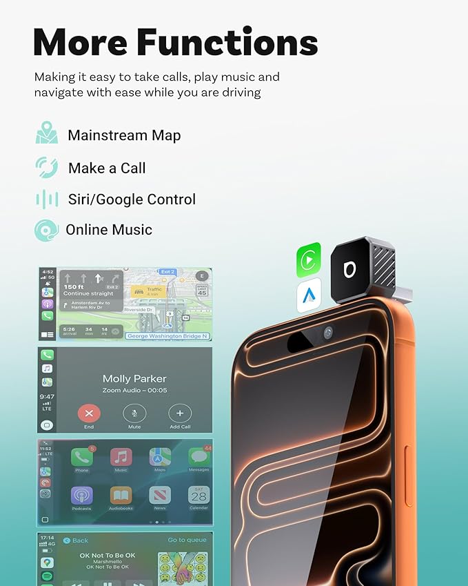 OTTOCAST Mini 3.0 Black 2-in-1 Wireless CarPlay & Android Auto Adapter ??Plug & Play for iPhone/Android, Dual-Phone Memory, Dual-Band WiFi (2.4/5GHz), Auto-Reconnect