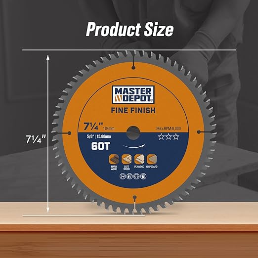 7-1/4 Inch Circular Saw Blade Set, 24T & 40T & 60T Woodworking Saw Blades for Framing & Finish & Fine Finish, Carbide-Tipped ATB, Thin Kerf (6-Pack)
