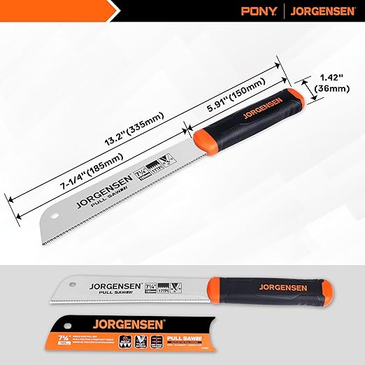 JORGENSEN Japanese Pull Saw, 7.25" Hand Saw Single Edge, 17-TPI SK5 Flexible Blade Handsaws, Flush Cut Saw with Soft Grip Handle for Fine Woodworking & Fast, Precise Cuts