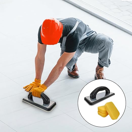 8 Pcs Grout Float Sets Include 9.5 x 4 Inch Molded Rubber Grout Float, 6 Sponge, Angled Tile Saw with 3 Blades Replacement, Removal Tool for Masonry Stucco Drywall Concrete(Yellow)