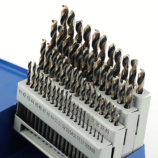 COMOWARE 60pcs Number Drill Bit Set, Wire Gauge #1 to #60, HSS M2 Drill Bit, 135째 Split Point, Black and Gold Coated, Drill Bit Set for Metal/Plastic/Wood, with Index Case