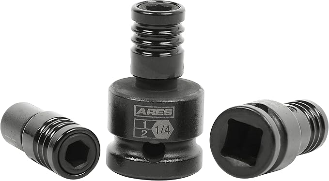 ARES 22035 ??3-Piece Impact Grade Quick Release Bit Holder Set ??1/4-Inch, 3/8-Inch, and 1/2-Inch Drive - Compatible With 1/4-Inch Hex Shank Bits - Quick Release Mechanism for Rapid Attach and Release