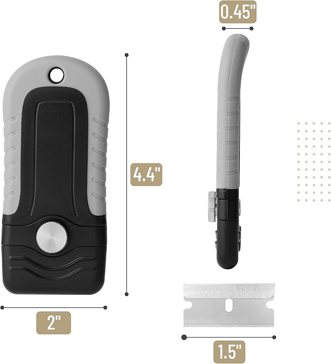 Bates- Razor Blade Scraper, Grey, Locking Razor Scraper Set with 10 Extra Stainless Steel Blades, Window Scraper, Scraper Tool, Glass Scraper, Scraper Blades, Paint Scraper Blade Scraper for Cleaning