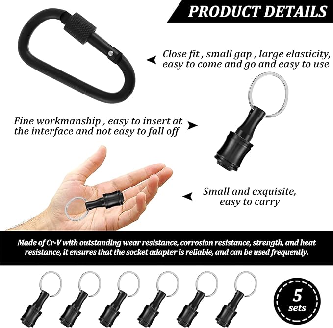 18Pcs Keychain Bit Holder 1/4inch Hex Shaft Screwdriver Bit Holder Portable Extension Bar Keychain Screw Adapter Aluminum Alloy Drill Extension Bit Holder with 3 Carabiner for Screw Driver