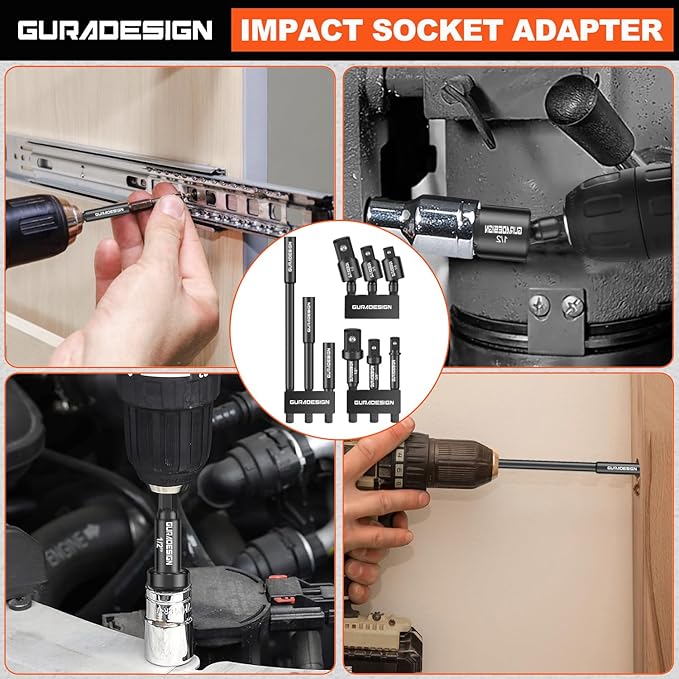 9-Piece Impact Drill Socket Adapter Set and Universal Joints Socket Set 1/4" 3/8" and 1/2" Driver Socket Adapter, Power Drill Bit Extension, Magnetic Screwdriver Bit Holder