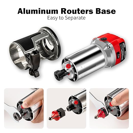 Router Tool, 6.5Amp 1.25HP Wood Routers for Woodworking, 13000-33000 RPM 6 Variable SpeedsHand Wood Tool Compact Edge Trimmer with 15 1/4" Router Bit Set (US7)