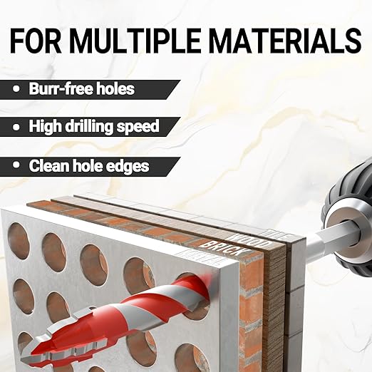 CATITO Multi-Tooth Concrete Drill Bit Set - 10PCS - red, Multi-Tooth Masonry Drill Bit, Carbide Tipped, Hexagonal Shank Drill bit, Glass, Brick, Ceramics, Plastic and Wood