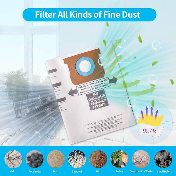 10 Packs High Efficiency Dust Collection Bag Type H 9067133 Disposable Vacuum Bags for 5-8 Gallon Vacuum, Part #90671