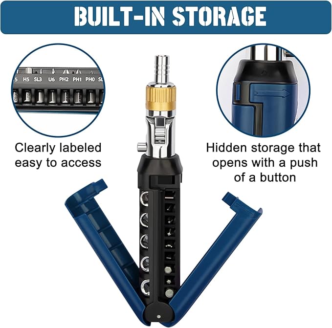 14-in-1 Ratcheting Screwdriver Set, Multi Screwdriver Tool All in One with 5-Position Adjustable Head, Magnetic Screwdriver Ratchet Set with Sockets & Bits for Home, Auto, DIY Repair