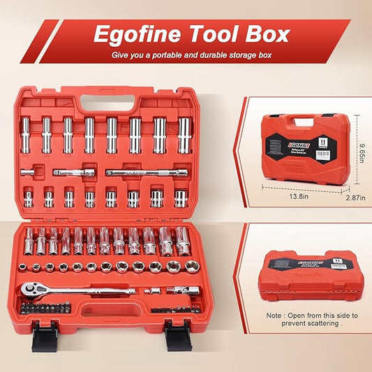 3/8??Drive Socket Set, 76 Pieces Ratchet Wrenches Set, Standard and Deep Metric (8 to 19mm)/SAE (5/16 to 3/4 inch) Size, with 72-Tooth Ratchet for Auto Repairing and Household, with Storage Case
