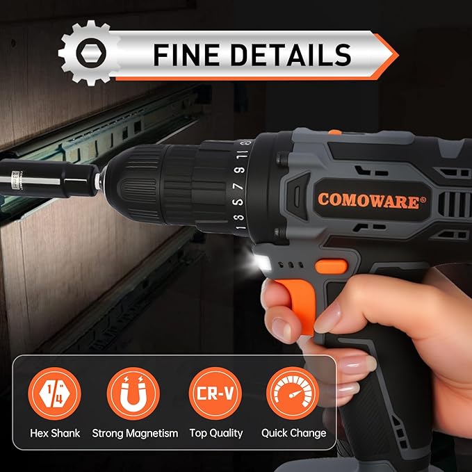 COMOWARE Magnetic Impact Nut Driver Set, 55Pcs Deep Nut Driver Set, Metric/SAE Sockets, Bit Extension, 1/4'' Quick Change, Cr-V Steel for Automotive & Industrial Use