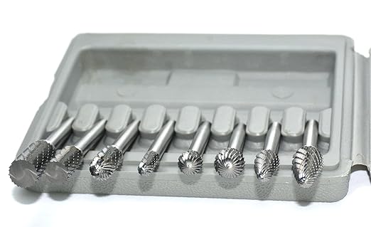 Carbide Burr Set 1/4'' Shank Die Grinder Bits Double Cut Solid Tungsten Carbide Burr Bits for Die Grinder Metal Carving Polishing Drilling Grinding Milling Cutting (8pcs)