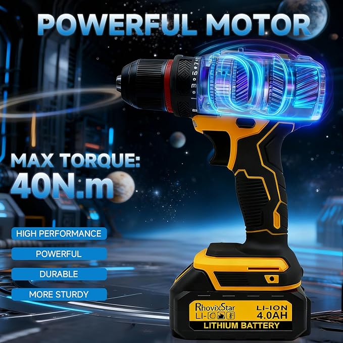 Cordless Drill Set, Power Drill Tool Set 20V, 3/8-Inch Keyless Chuck Drill Gun,Variable Speed (Equipped with two 4000mAh batteries)