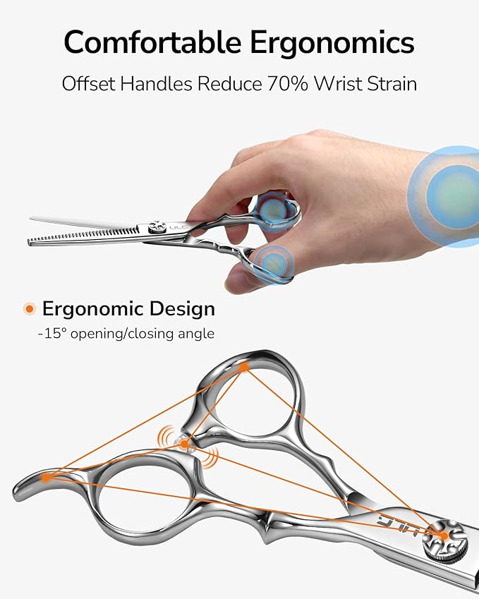 ULG Professional Hair Thinning Scissors 6.7?? Japanese 440C Stainless Steel, 32-Teeth Texturizing Shears with Adjustable Tension Screw, Ergonomic Offset Handle, Ultra Sharp Blades for Salon & Home Use