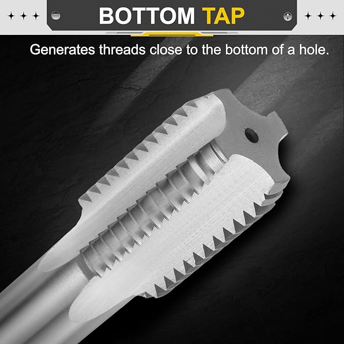 uxcell Hand Bottom Tap 1"-3/8"-6 BSW 2B Thread Bottoming Style Threading Taps High Speed Steel HSS6542 Straight Flutes Screw Tapping Tool