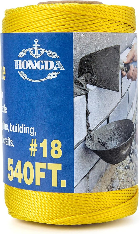 HONGDA Twisted Nylon String, #18 x 540FT Mason Line String, Nylon Twine for Masonry Job, Trot Line, Decoy Line, Net Making and Mending, Workshop, Crafts, Gardening