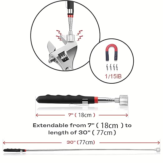 Telescoping Magnetic Pickup Tool – 20lb Strong Magnet, Extends to 30in – Heavy Duty Magnet Stick with Non-Slip Grip for Nails, Screws, Bolts, and Metal Parts