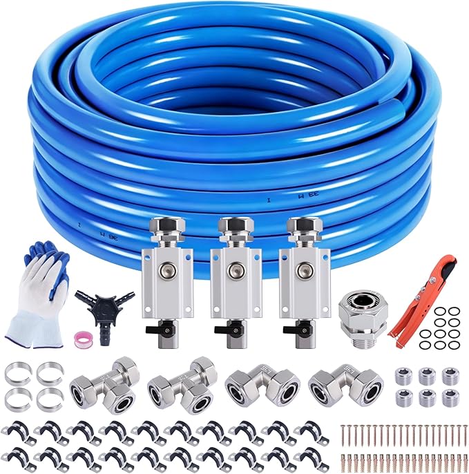 Shop Air Line Kit 3/4??100FT Compressed Air Piping System HDPE-Aluminum-HDPE Air Tubing with 4-Way Aluminum Blocks Brass Valves Air Piping Fittings Kit Air Compressor Accessories for Garage