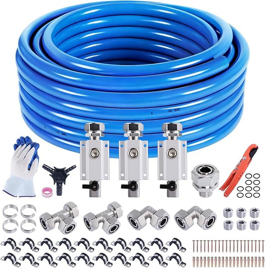 Shop Air Line Kit 3/4??100FT Compressed Air Piping System HDPE-Aluminum-HDPE Air Tubing with 4-Way Aluminum Blocks Brass Valves Air Piping Fittings Kit Air Compressor Accessories for Garage