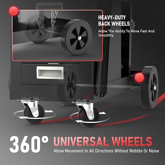 YESWELDER Welding Cart with 4 Drawers for MIG Welder TIG Welder and Plasma Cutter, Heavy Duty Large Storage 360째 Rolling Welding Trolley
