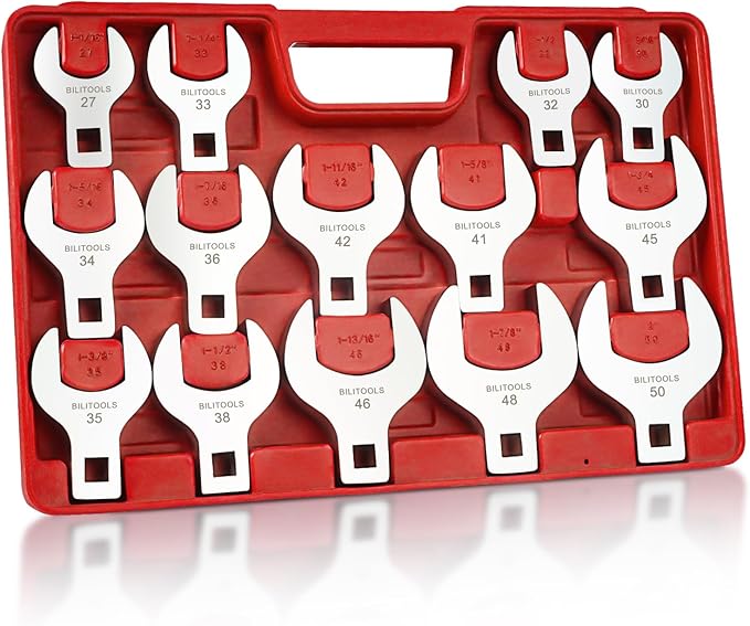BILITOOLS 14-Piece Jumbo Crows Foot Wrench Set, 1/2" Drive Big Crowfoot Wrench, Metric, 27-50 mm, CR-V Steel