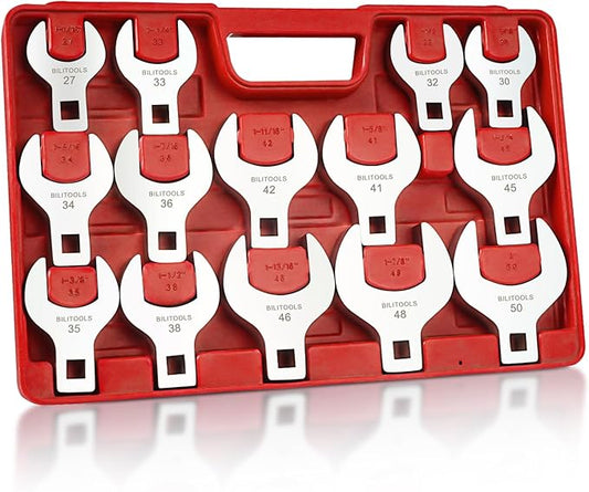 BILITOOLS 14-Piece Jumbo Crows Foot Wrench Set, 1/2" Drive Big Crowfoot Wrench, Metric, 27-50 mm, CR-V Steel