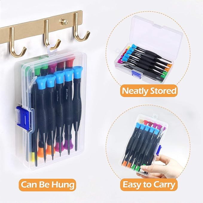18-Piece Magnetic Screwdriver Set with Flathead, Phillips, Pentalobe, Torx, Star Screwdrivers, Tweezers in Different Sizes and Colors for Repairing Eyeglass, Phone, Watch