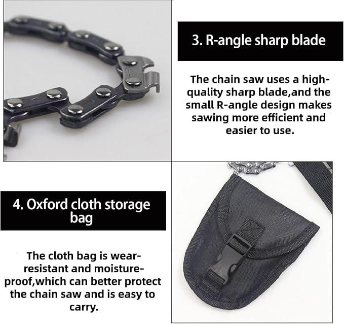 Portable Pocket Rope Saw,Two-sided Teeth, Faster with Cutting Blade ON Every Link,Best Compact Folding Hand Saw Tool for Survival Gear,Camping,Hunting