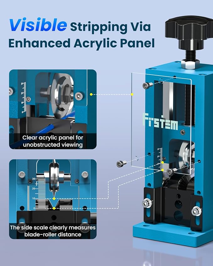 Frstem Manual Wire Stripper Machine, 0.06''-0.98'' Wire Stripping Machine with Hand Crank or Drill Powered, 65 MN Spring Steel Blade Portable Aluminum Frame Wire Peeler for Scrap Copper Recycling
