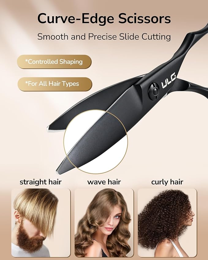 ULG Hair Cutting Scissors ??Professional Stainless Steel with Teflon Coating, Ergonomic Offset Handle, Precision Blade for Layers & Detail, Ideal for Barbers Willow Leaf Shears