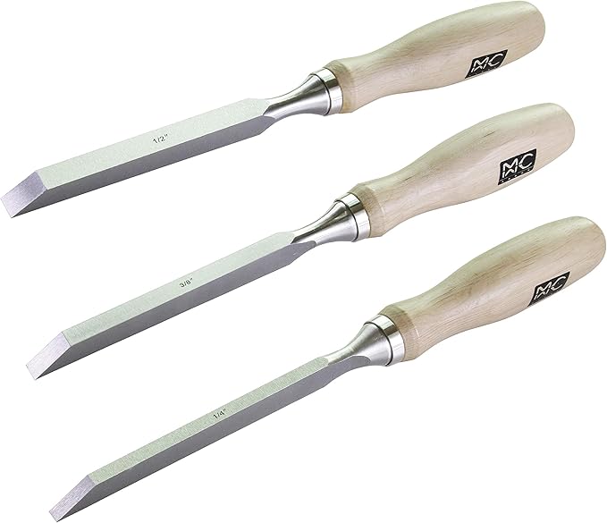 Professional Woodworking Cabinetmakers Mortise Chisel set Chrome-Vanadium Steel with Hornbeam Handles for Carpentry, Woodworking, Carving, Craftsman, Set of 3, 1/4”, 3/8”,1/2”