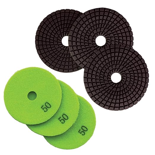 4" Wet Diamond Polishing Pads - 3 Packs of 50 Grit - Dark Resin for Granite, Quartz, Engineered Stone, Concrete Countertop