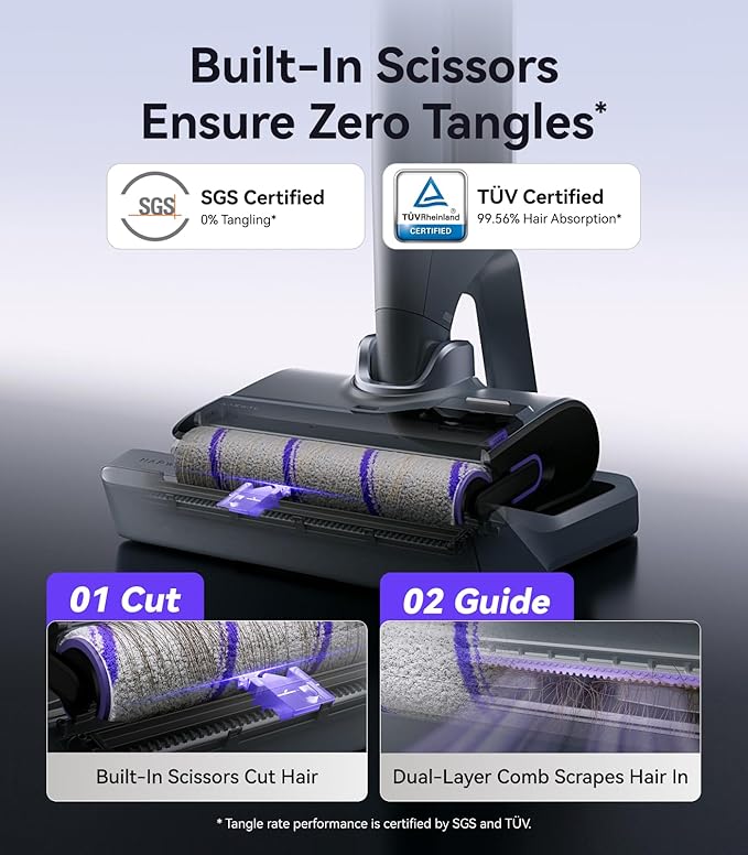 NARWAL S30 Pro Wet Dry Vacuum Cleaner with 20000Pa Suction, Cordless Vacuum Mop for Hard Floors, Tangle-Free Hair-Cutting, 180째 Lie Flat, 194째F Self-Cleaning, Disposable Waste Bag, Edge Cleaning