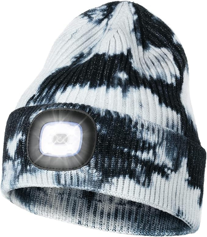 MELASA Unisex Hat with Light, USB Rechargeable Hands Free Headlamp LED Beanie, Winter Gifts for Men Dad Father Husband Him