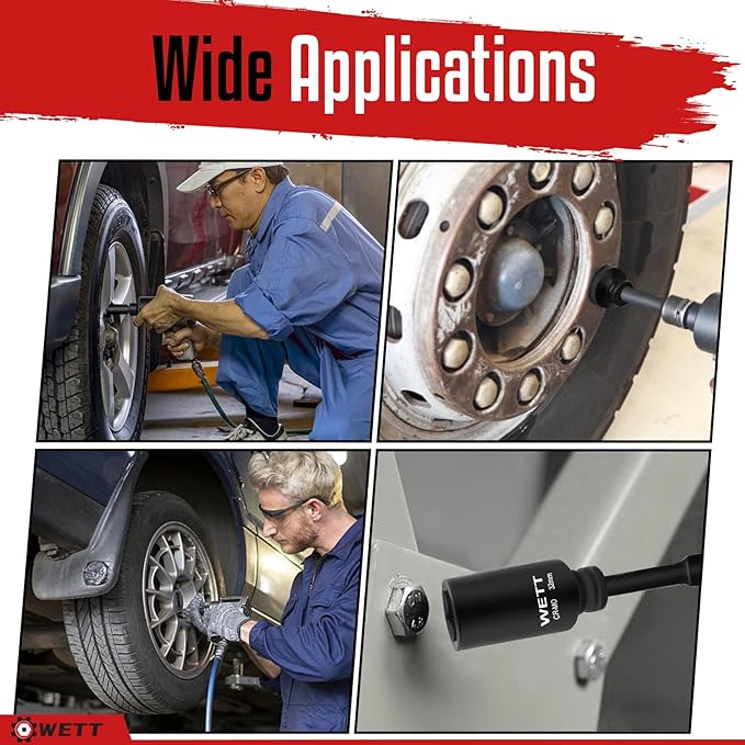 WETT 1/2" Drive Deep Large Impact Socket Set, 9-Piece Spindle Axle Nut Metric 6 Point Sockets Set, CR-MO, 29mm-38mm
