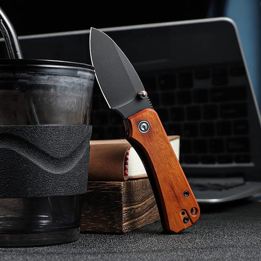 CIVIVI Baby Banter Pocket Knife for EDC, Ben Petersen Folding Knife with 2.34 in Nitro V Steel Blade Cuibourtia Wood Handle, Titanium Thumb Stud Opener C19068SB-2(Wood)