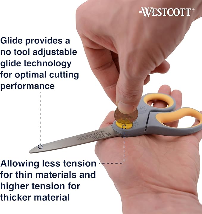Westcott 8??Titanium Bonded Scissors with Adjustable Glide and Soft Handle, 2-Pack- Durable Multipurpose Scissors for Office, Home, and School Use, Sharp Precision Blades for Everyday Cutting