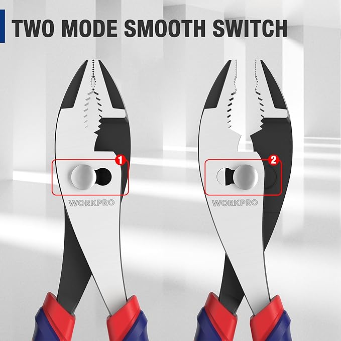 WORKPRO 8??Slip Joint Pliers Tool, Large Soft Grip,Rust Prevention Finish, 3-Zone Serrated Jaw Forged from High Carbon Steel for Maximum Grip