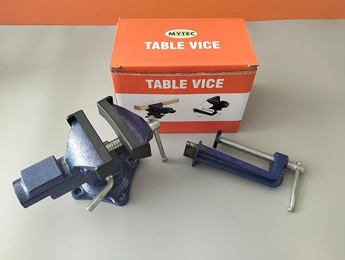 MYTEC Bench Vise or Table Vise, multifunctional jaw, multi-functional Combined Vise with Quick Adjustment, Universal Rotate 360째 Work Clamp-On Vise, 3.3" blue