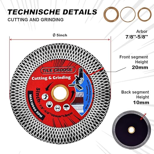 5" Tile Saw Blade Diamond Blade for Cutting and Grinding Porcelain Tile Granite Marble (5", 1)