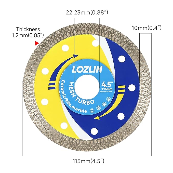 3-Pack 4.5" Diamond Multi-Purpose Saw Blades - Heavy Duty Angle Grinder Discs for Cutting Marble/Quartz/Stone/Tile/Metal/Plastic (Blue Rippled, 3)