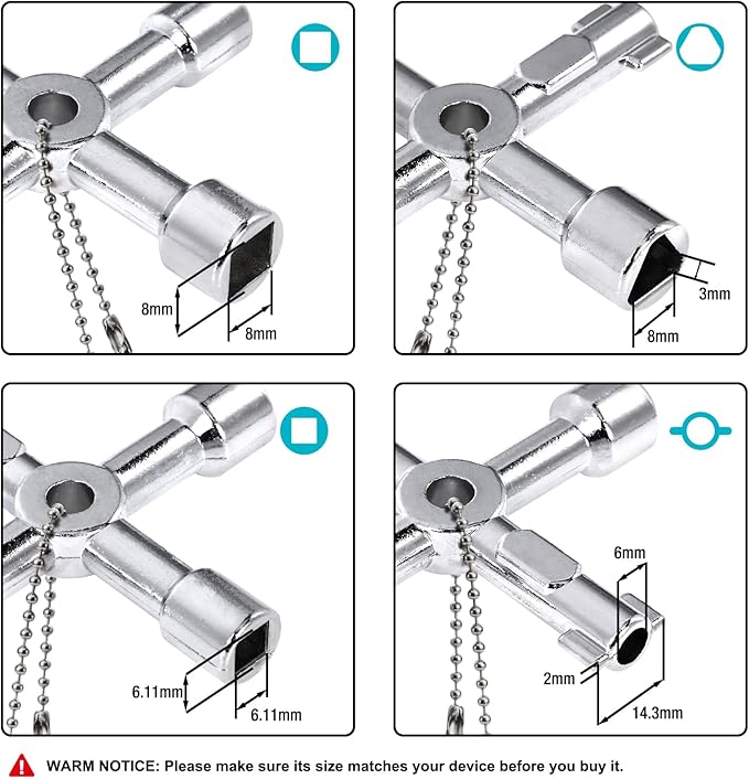 DURATECH 4 Way Sillcock Key Set, Utility Key, Multi-functional Water Key, 2-Pack, for Valve, Faucet, and Spigots