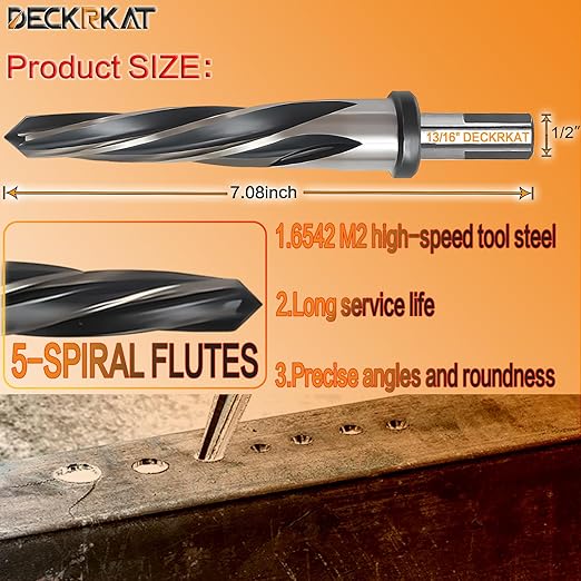 13/16" Reamer Drill Bit for Metal, M2 HSS Taper Reamer for Steel, Alloy, Wood, Plastic to Align, Enlarge Holes ??5-Spiral Flutes,1/2" Non-Slip Shank, 21mm Car Reamer, Bridge Construction Reamer.
