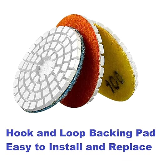 2inch 50mm Diamond Water Grinding Pad, 7 Different Grit 50#-3000# Wet Sanding Discs & M10 Thread Hook & Loop Backing Holder for Detail Fine Buffing Polishing (8Pcs/Set)