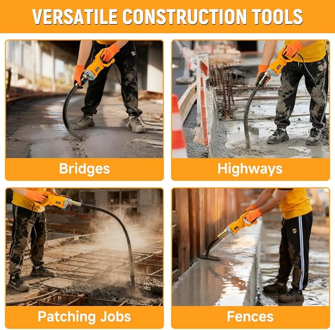 Hoteche 1200W Electric Concrete Vibrator ??Handheld Power Concrete Vibration Tool with 2m Cable ??for Slabs, Foundations, Driveways(Machine Only, compatible with 35mm Rod)