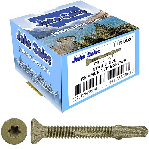 10x1-5/8 Reamer Tek Torx/Star Head Self-Drilling Wood to Metal Screws - for Flatbeds, Trailers - T-30 Torx Screw Head CASE Qty 42 Boxes 4,746 Screws
