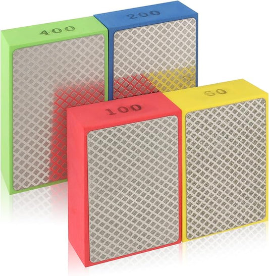 Diamond Sanding Pads, 4 Pack Diamond Hand Polishing Pads with Foam Backing 60/100/200/400Grit, Sanding Block for Glass Wood Ceramic Marble Metal Tile.